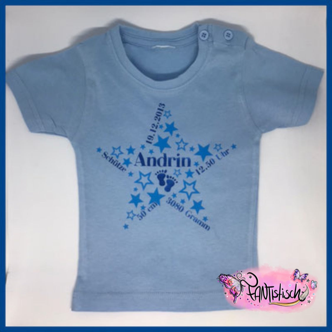 Kinder-T-Shirt oder Babybody mit Geburtsstern